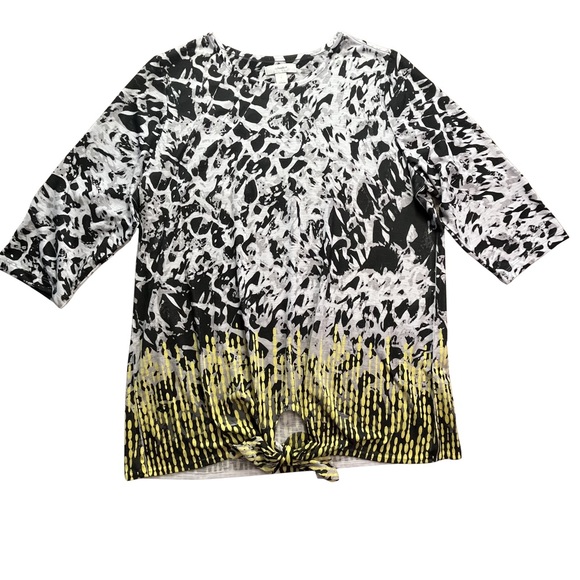 CJ Banks Tops - CJ Banks 1X Black and White Print Blouse with Front Tie and Yellow Bottom